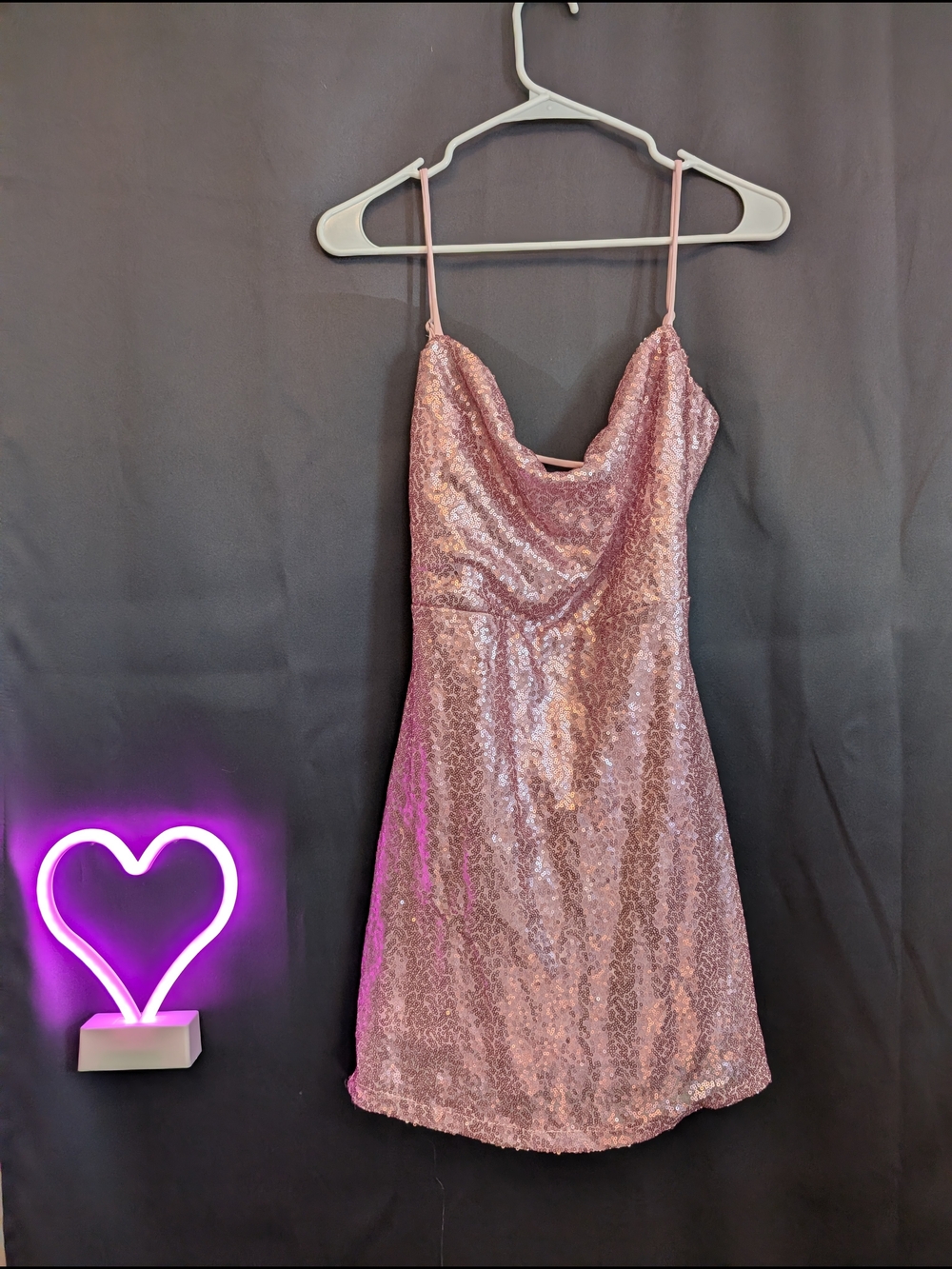 Wet Seal Pink Sequin Mini Dress Lace Up Back Sparkly Speghatti Straps